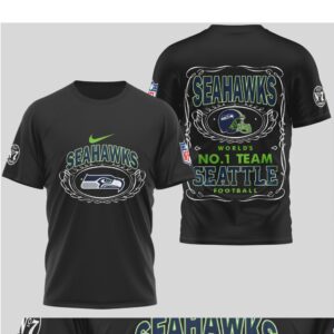 Seattle Seahawks No 1 Team Jack Daniels Whiskey Label Style Football Fan T Shirt