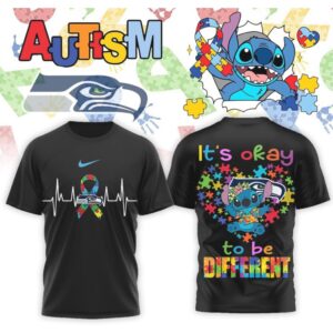 Seattle Seahawks Stitch Autism Awareness It's Okay To Be Different Navy Football Shirt