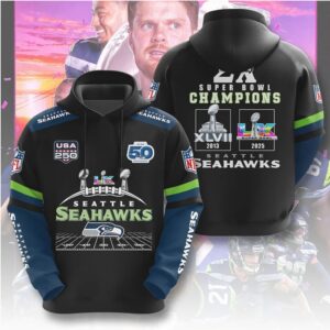 Seattle Seahawks Super Bowl Champions 2X Commemorative NFL Game Day Graphic Hoodie Seattle Seahawks Super Bowl Champions 2X Commemorative NFL Game Day Graphic Hoodie