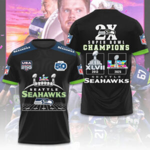 Seattle Seahawks Super Bowl Champions 2X Commemorative NFL Game Day Graphic Hoodie