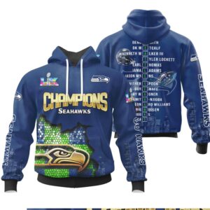 Seattle Seahawks Super Bowl Champions Full Roster Name List Graphic Hoodie