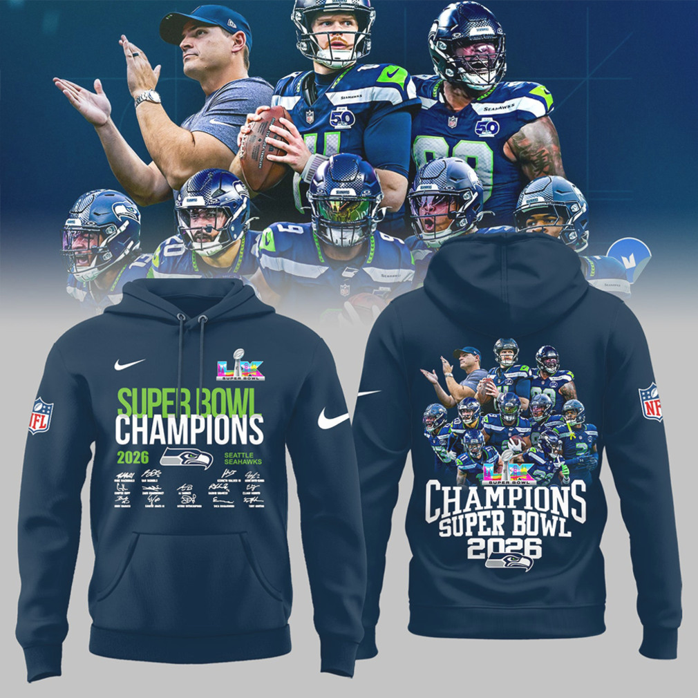 Seattle Seahawks Super Bowl LIX Champions 2026 Team Roster Signature Congrats Seahawks Hoodie Seattle Seahawks Super Bowl LIX Champions 2026 Team Roster Signature Congrats Seahawks Hoodie