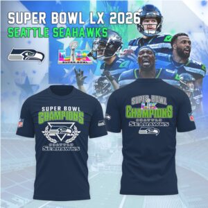 Seattle Seahawks Super Bowl LX 2026 Champions Navy Graphic T Shirt