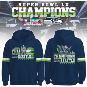 Seattle Seahawks Super Bowl LX Champions 2026 Action Graphic Hoodie