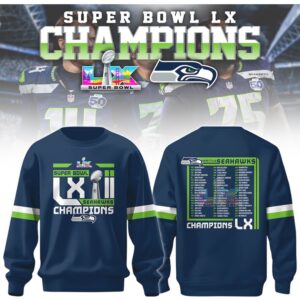Seattle Seahawks Super Bowl LX Champions 2026 Complete Roster List Navy T Shirt Seattle Seahawks Super Bowl LX Champions 2026 Complete Roster List Navy T Shirt