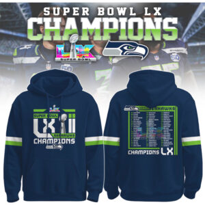 Seattle Seahawks Super Bowl LX Champions 2026 Complete Roster List Navy T Shirt