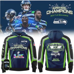 Seattle Seahawks Super Bowl LX Champions 2026 Neon Green Graphic Fan Hoodie