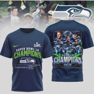 Seattle Seahawks Super Bowl LX Champions 2026 Team Roster Celebration Graphic T Shirt Seattle Seahawks Super Bowl LX Champions 2026 Team Roster Celebration Graphic T Shirt