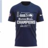 Seattle Seahawks 2025 NFC Conference Champions Metallic Silver Graphic Football T Shirt Seattle Seahawks 2025 NFC Conference Champions Metallic Silver Graphic Football T Shirt