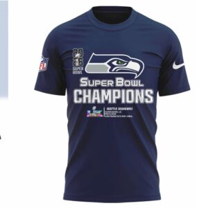 Seattle Seahawks Super Bowl LX Champions 2026 Trophy History Navy Fan T Shirt Seattle Seahawks Super Bowl LX Champions 2026 Trophy History Navy Fan T Shirt