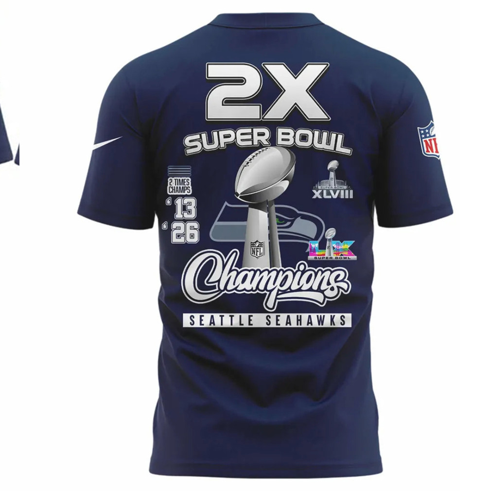 Seattle Seahawks Super Bowl LX Champions 2026 Trophy History Navy Fan T Shirt Seattle Seahawks Super Bowl LX Champions 2026 Trophy History Navy Fan T Shirt