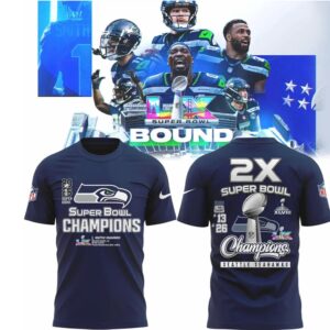 Seattle Seahawks Super Bowl LX Champions 2026 Trophy History Navy Fan T Shirt