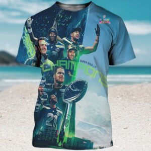 Seattle Seahawks Super Bowl LX Champions Blue Fade Team Victory Shirt