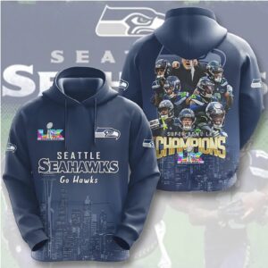 Seattle Seahawks Super Bowl LX Champions City Skyline Team Celebration Hoodie