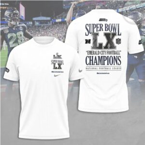 Seattle Seahawks Super Bowl LX Champions Emerald City Football Graphic T Shirt