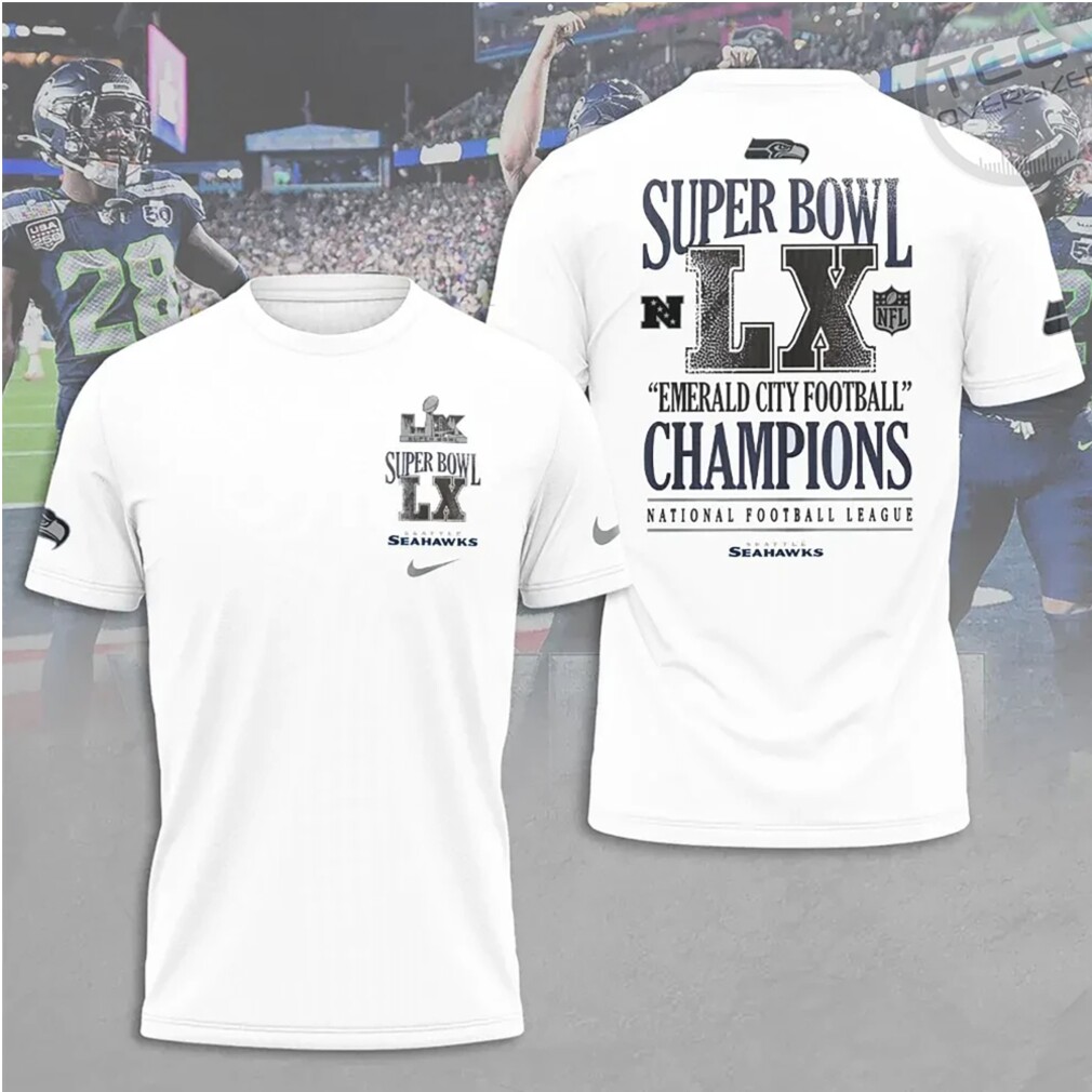 Seattle Seahawks Super Bowl LX Champions Emerald City Football Graphic T Shirt Seattle Seahawks Super Bowl LX Champions Emerald City Football Graphic T Shirt