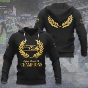 Seattle Seahawks Super Bowl LX Champions Gold Laurel Wreath Black Graphic Fan Hoodie Seattle Seahawks Super Bowl LX Champions Gold Laurel Wreath Black Graphic Fan Hoodie