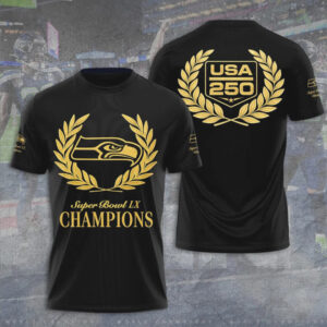 Seattle Seahawks Super Bowl LX Champions Gold Laurel Wreath Black Graphic Fan Hoodie