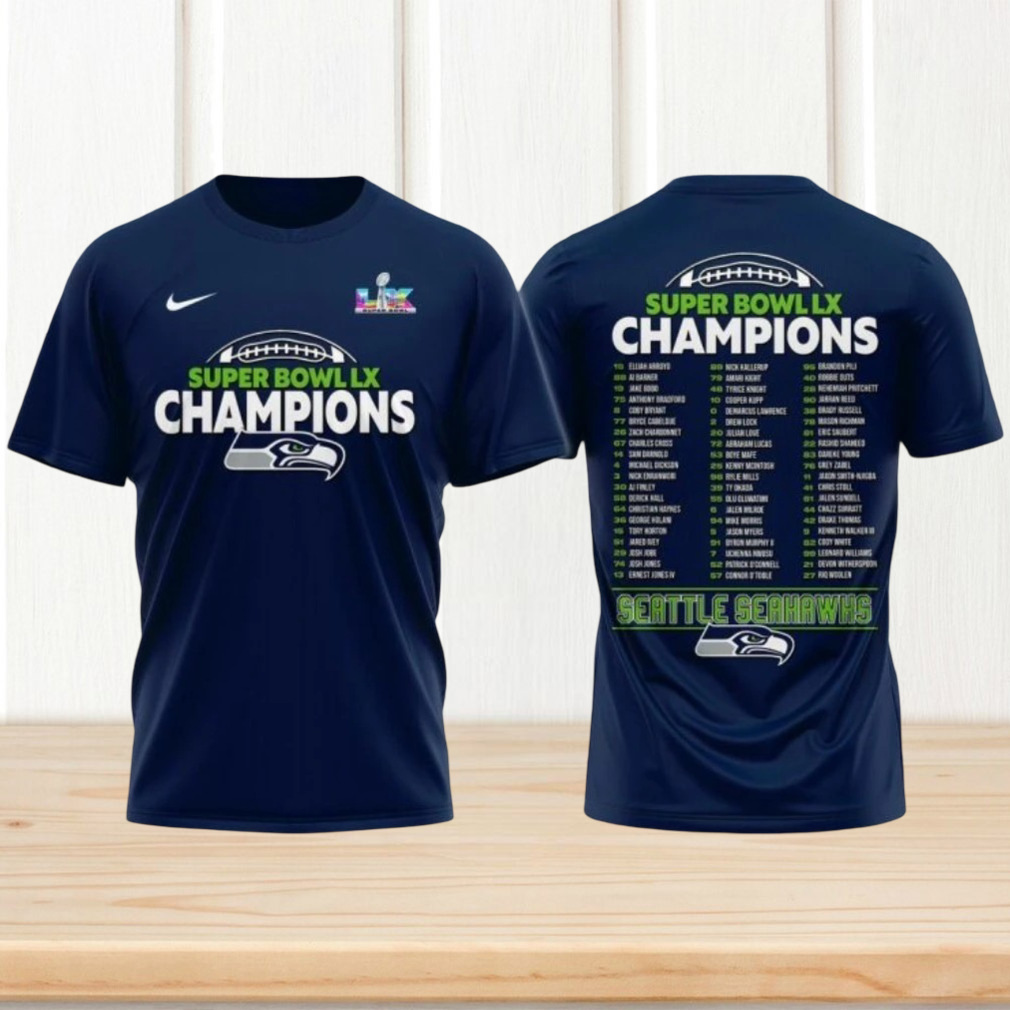 Seattle Seahawks Super Bowl LX Champions Navy Roster Pro Football Victory Shirt Seattle Seahawks Super Bowl LX Champions Navy Roster Pro Football Victory Shirt
