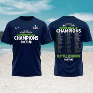 Seattle Seahawks Super Bowl LX Champions Navy Roster Pro Football Victory Shirt