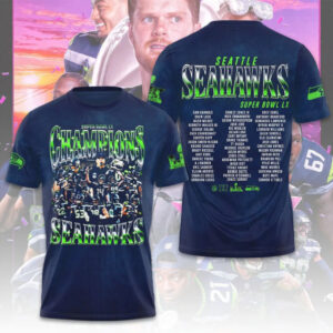 Seattle Seahawks Super Bowl LX Champions Roster List NFL Fan Graphic Hoodie