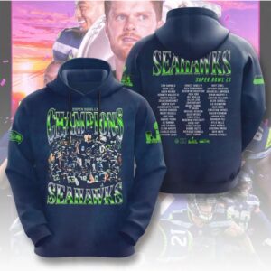 Seattle Seahawks Super Bowl LX Champions Roster List NFL Fan Graphic Hoodie