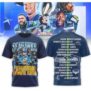 Seattle Seahawks Super Bowl LX Champions Roster List Names Vintage Graphic T Shirt Seattle Seahawks Super Bowl LX Champions Roster List Names Vintage Graphic T Shirt