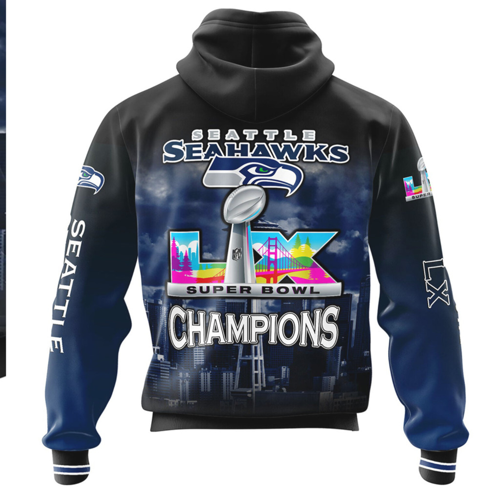 Seattle Seahawks Super Bowl LX Champions Skyline All Over Print Pullover Hoodie Seattle Seahawks Super Bowl LX Champions Skyline All Over Print Pullover Hoodie