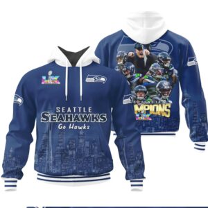 Seattle Seahawks Super Bowl LX Champions Skyline City Scenery Graphic Hoodie
