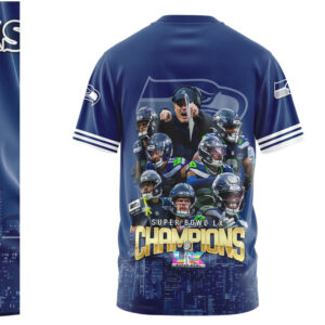 Seattle Seahawks Super Bowl LX Champions Skyline Navy Blue Graphic Fan T Shirt