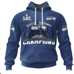 Seattle Seahawks Super Bowl LX Champions Skyline Roster List Graphic Hoodie Seattle Seahawks Super Bowl LX Champions Skyline Roster List Graphic Hoodie