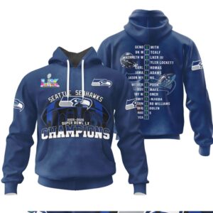 Seattle Seahawks Super Bowl LX Champions Skyline Roster List Graphic Hoodie