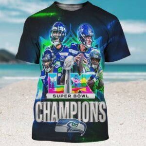 Seattle Seahawks Super Bowl LX Champions Trophy Bold Neon Sports Shirt