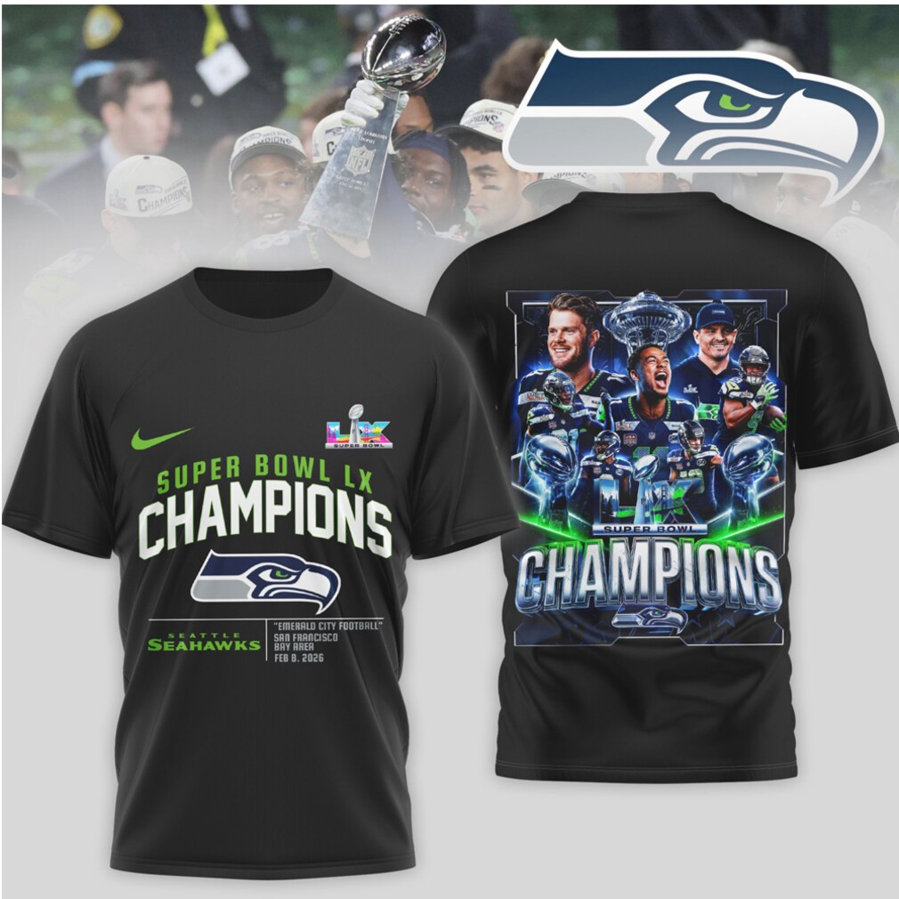Seattle Seahawks Super Bowl LX Champions Trophy Graphic Limited Edition T Shirt Seattle Seahawks Super Bowl LX Champions Trophy Graphic Limited Edition T Shirt