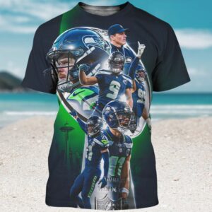 Seattle Seahawks Super Bowl LX Champions Trophy Green Glow Players Shirt
