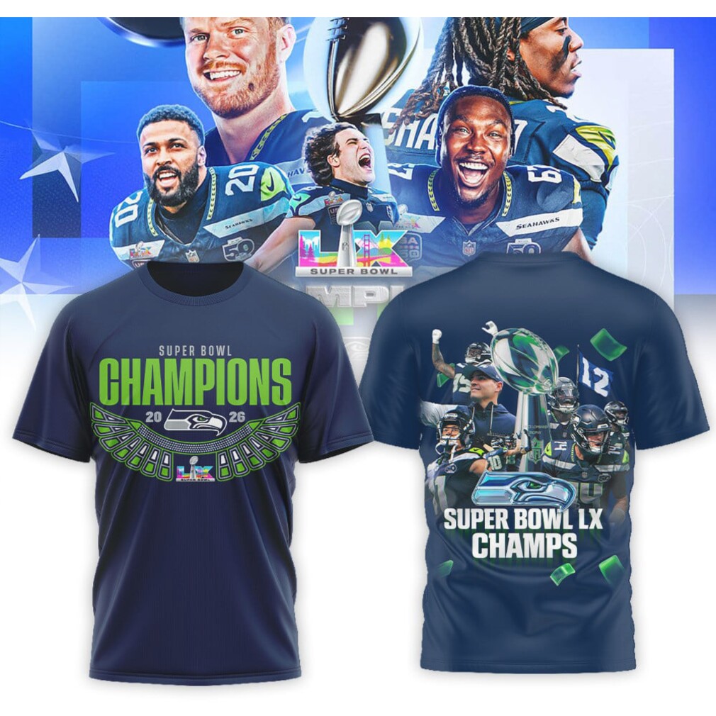 Seattle Seahawks Super Bowl LX Champions Wing Design Graphic Championship T Shirt Seattle Seahawks Super Bowl LX Champions Wing Design Graphic Championship T Shirt