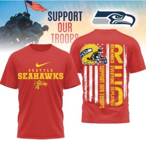 Seattle Seahawks Support Our Troops RED Remember Everyone Deployed Military Graphic Nike T Shirt