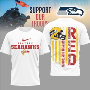 Seattle Seahawks Support Our Troops RED Remember Everyone Deployed Military Graphic Nike T Shirt