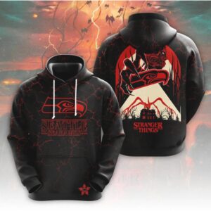 Seattle Seahawks x Stranger Things Upside Down Demogorgon Mashup Fan Graphic Hoodie