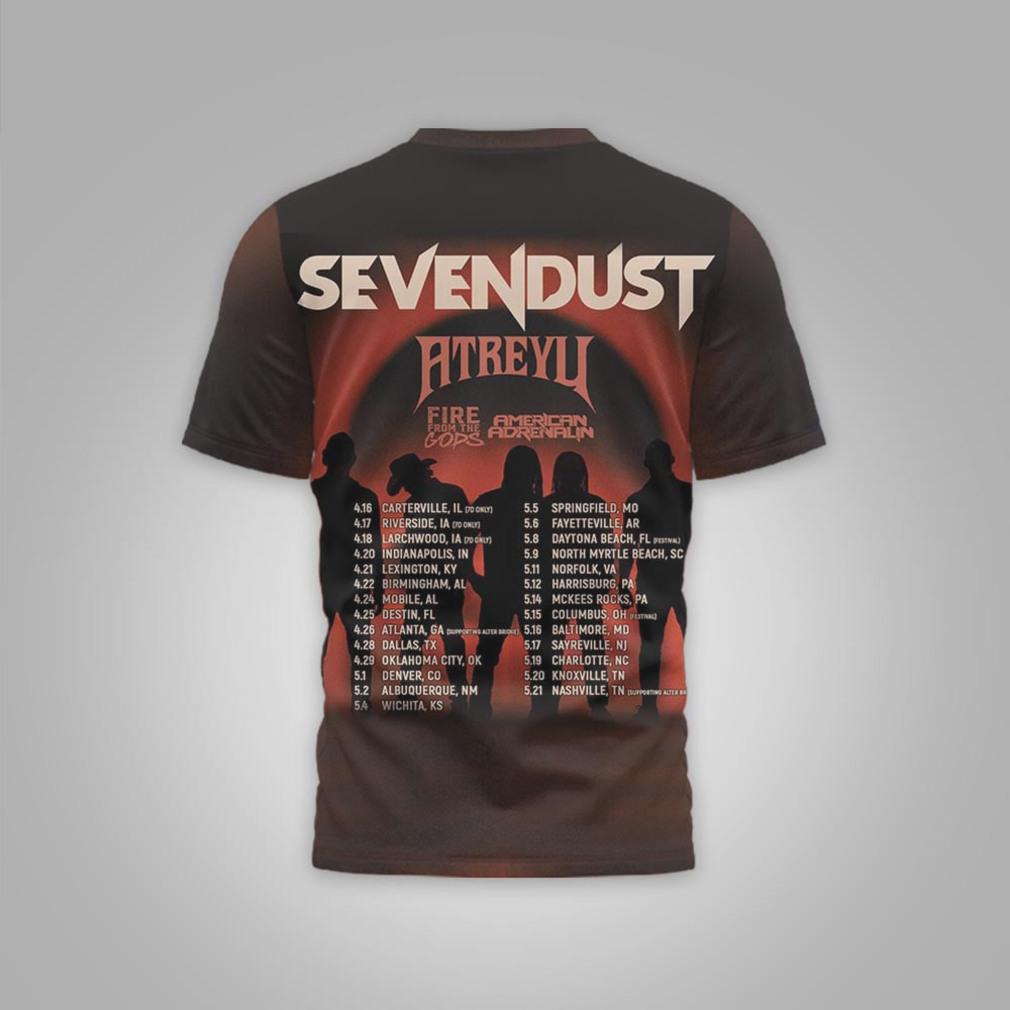 Sevendust Atreyu Fire From The Gods 2026 Concert Tour Dates Band Graphic Tee Sevendust Atreyu Fire From The Gods 2026 Concert Tour Dates Band Graphic Tee