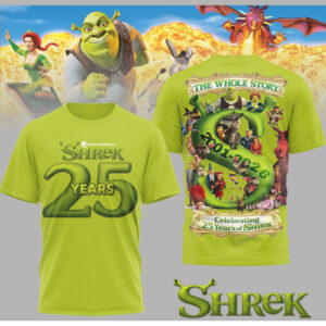 Shrek 25 Years Anniversary 2001 2026 The Whole Story Character Collage Graphic T Shirt