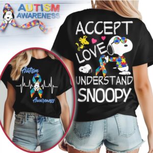 Snoopy Peanuts Autism Awareness Accept Love Understand Puzzle Piece Heart Tie Dye Shirt