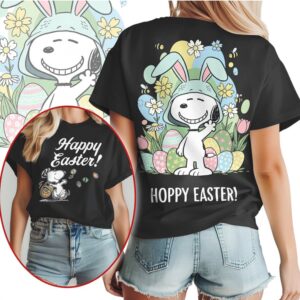 Snoopy Peanuts Hoppy Easter Bunny Costume Graphic Print T Shirt For Holiday Gifting