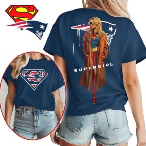 Supergirl New England Patriots Mashup Superhero Graphic For Women Football Fans T Shirt