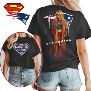 Supergirl New England Patriots Mashup Superhero Graphic For Women Football Fans T Shirt