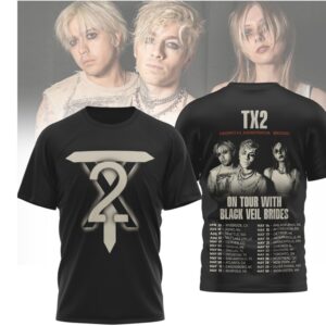 TX2 North American Tour 2026 Black Graphic Tee With Black Veil Brides Dates TX2 North American Tour 2026 Black Graphic Tee With Black Veil Brides Dates