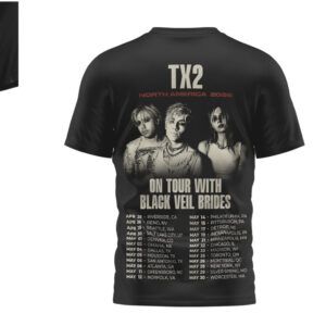 TX2 North American Tour 2026 Black Graphic Tee With Black Veil Brides Dates