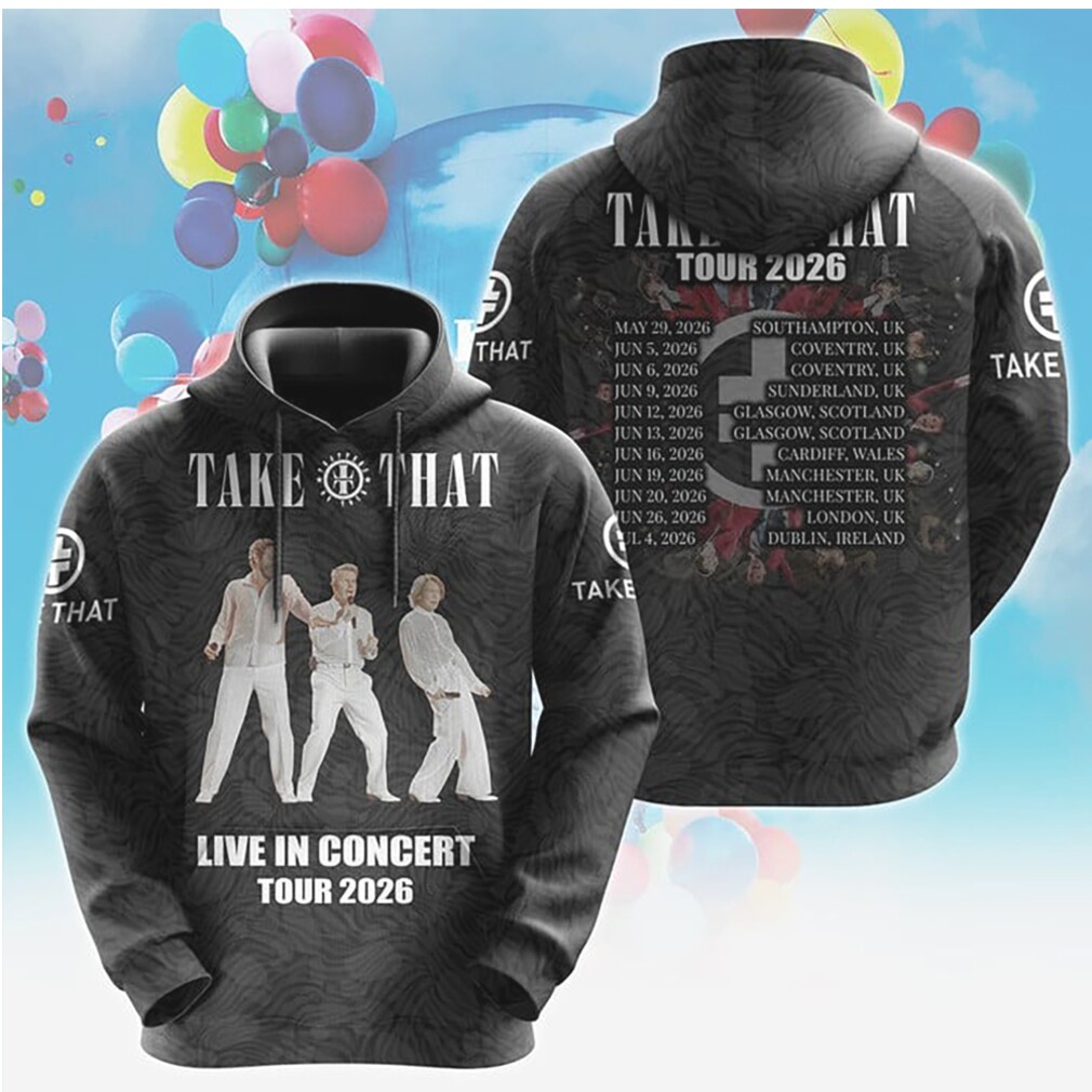 Take That Live In Concert Tour 2026 All Over Print Black Logo Hoodie Take That Live In Concert Tour 2026 All Over Print Black Logo Hoodie