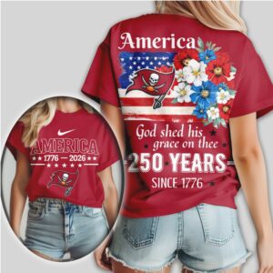Tampa Bay Buccaneers America 250 Years 1776 2026 Patriotic Floral Football Fan Shirt