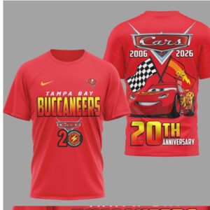 Tampa Bay Buccaneers Disney Cars 20th Anniversary Red Graphic Lightning McQueen Racing T Shirt